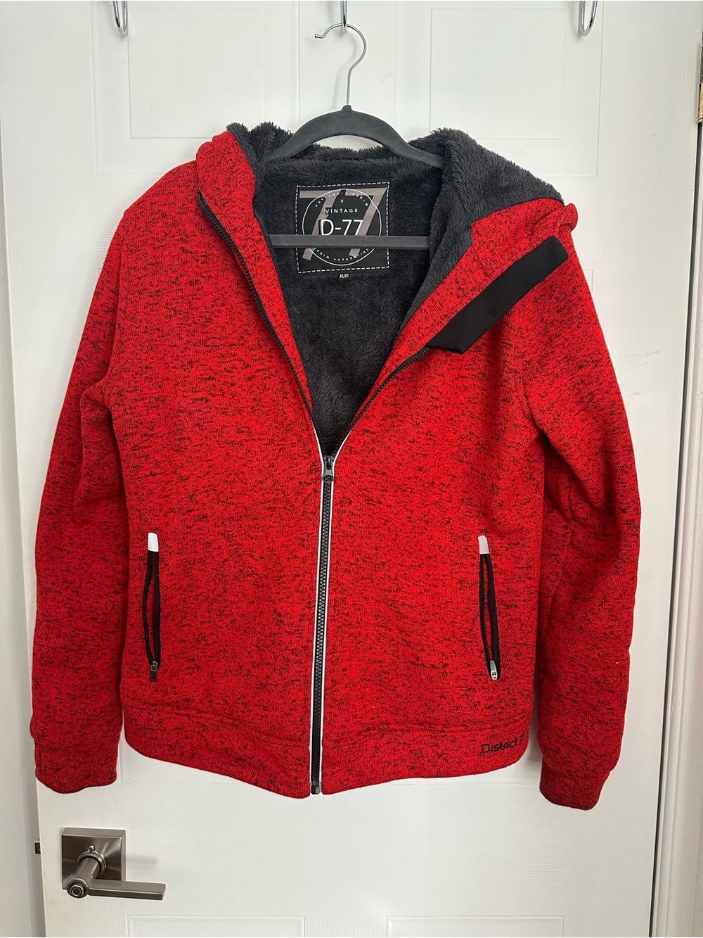 Men's Red Hooded Zip Jacket with Cozy Interior